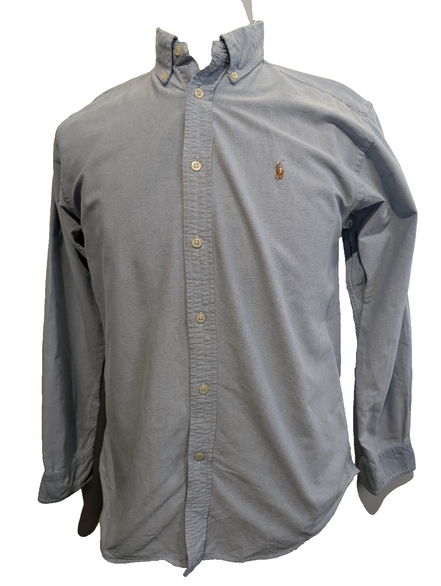 Chemise Ralph Lauren Bleu Clair Logo Marron Manches Longues - Taille S / 18