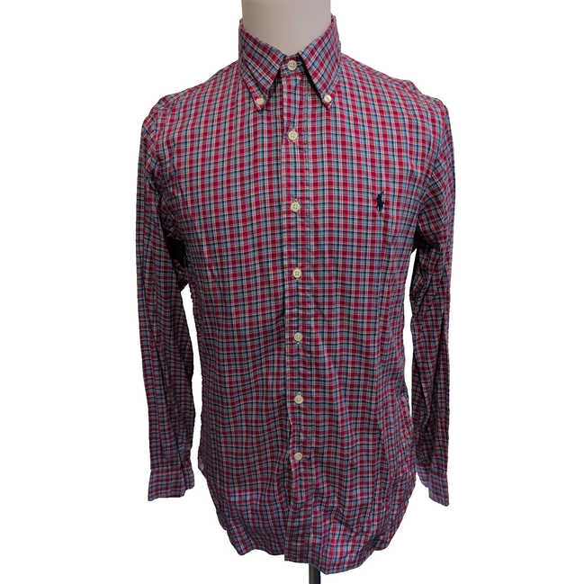 Chemise Ralph Lauren M Rouge Bleu Carreaux Shirt Button Down Coton Logo Marine