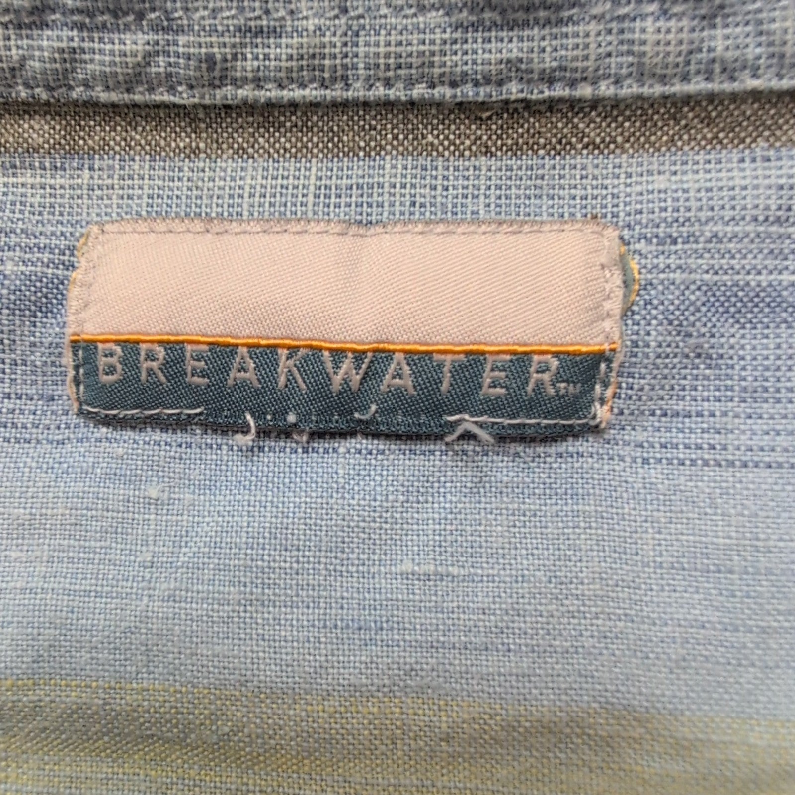 Chemise Breakwater 2XL Lin Vert Bleu Rayures Manche Courte Grande Taille