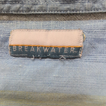 Chemise Breakwater 2XL Lin Vert Bleu Rayures Manche Courte Grande Taille