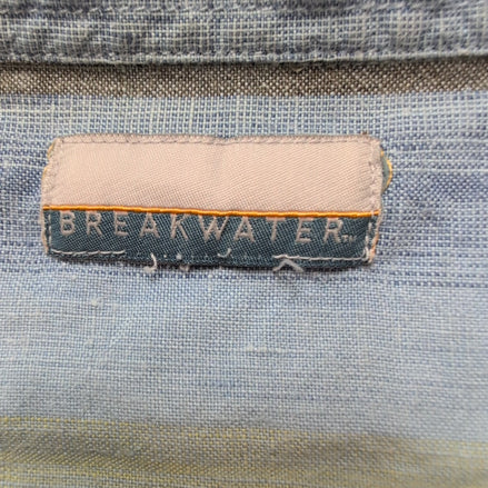 Chemise Breakwater 2XL Lin Vert Bleu Rayures Manche Courte Grande Taille