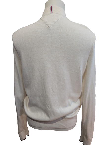 Pull Tommy Hilfiger Homme Col Montant Blanc Cassé - Coton Pima & Cachemire - M