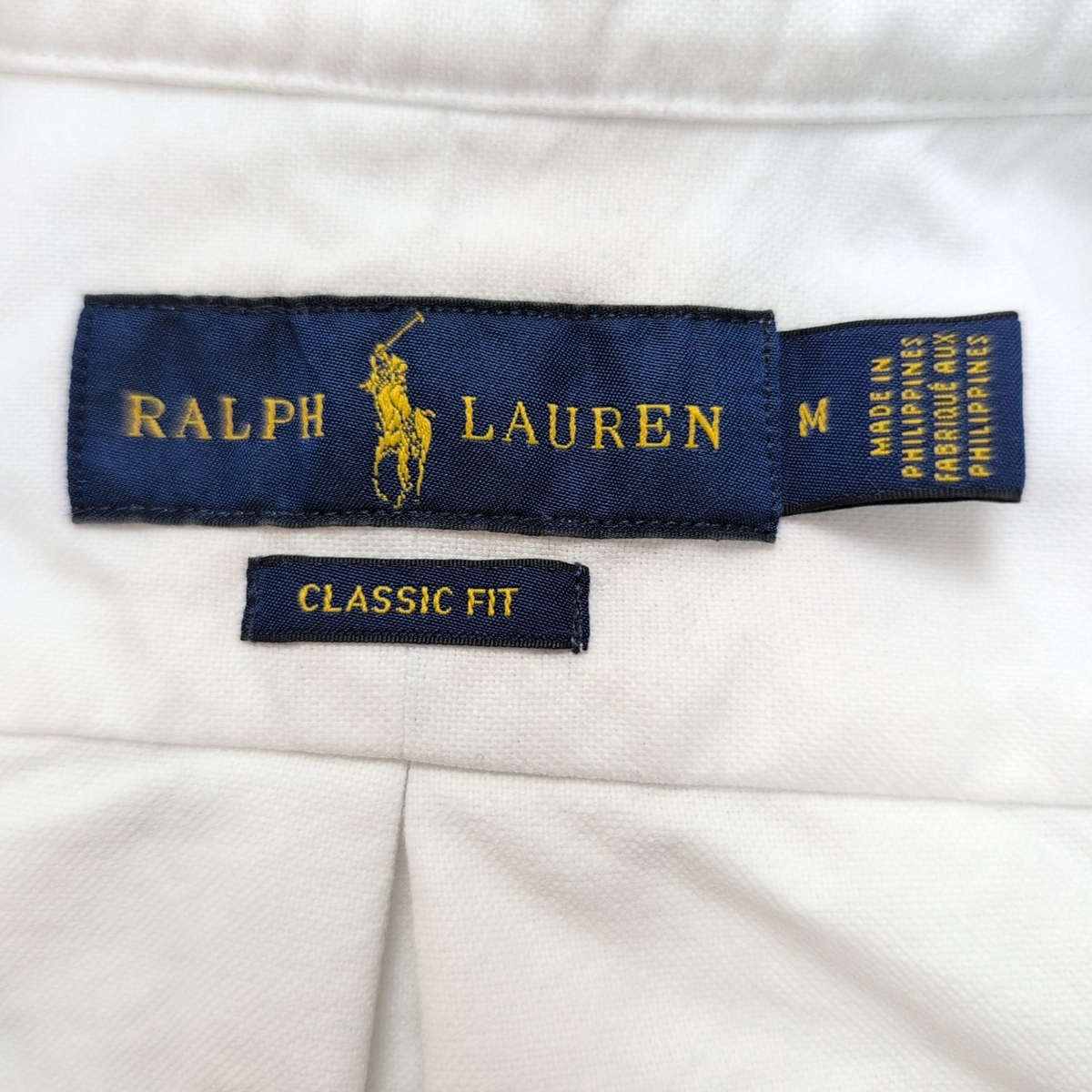 Chemise Ralph Lauren M Classic Fit blanc manches courtes logo bleu marine