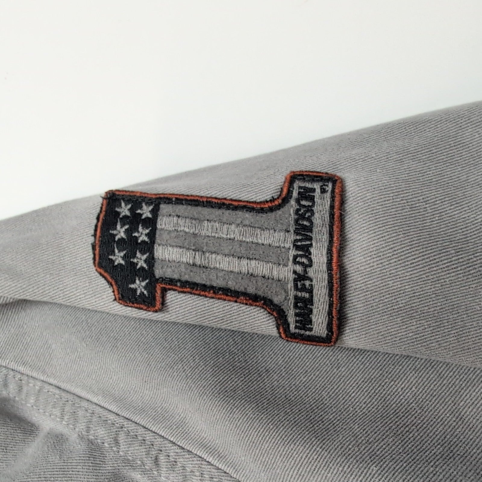 Chemise Harley Davidson M Grise Vintage Brodée Dos Manches Longues Coton