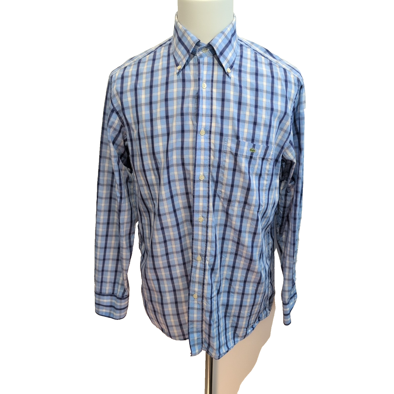 Chemise Lacoste Bleue À Carreaux Taille 42 L Manches Longues
