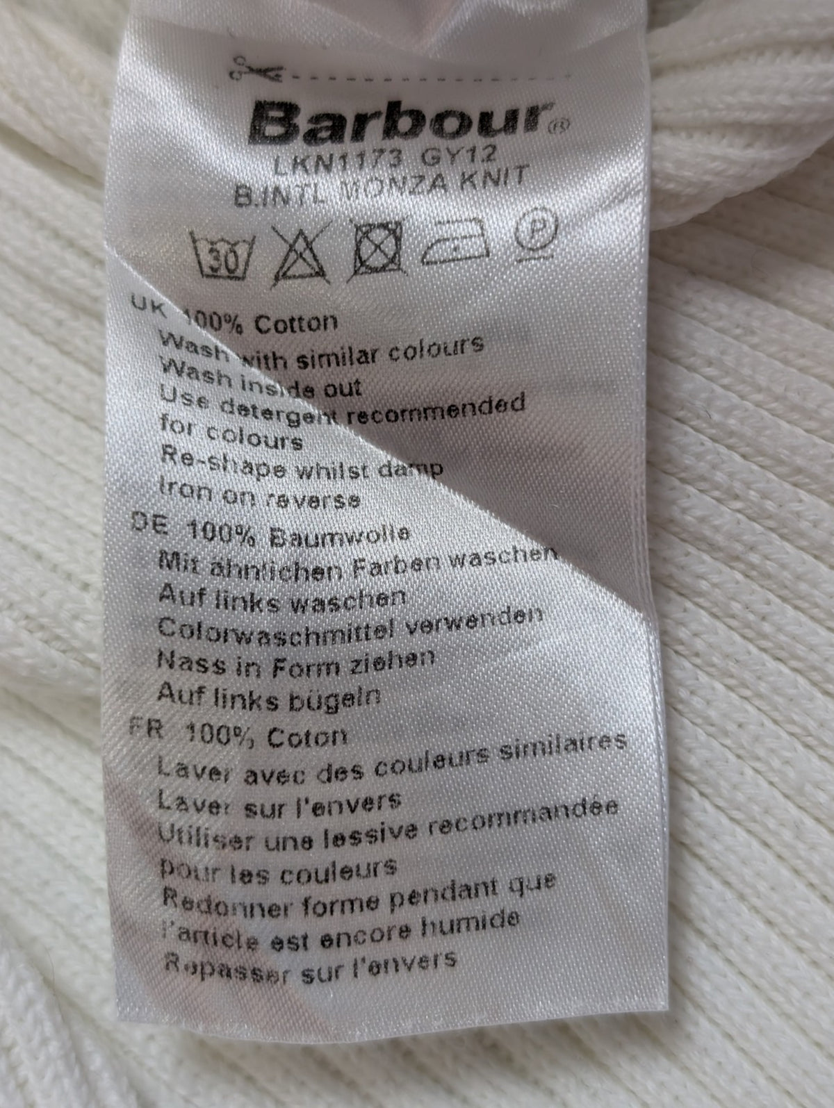 Barbour International Hoodie Pull Femme L Écru Coton Maille Nervurée Capuche