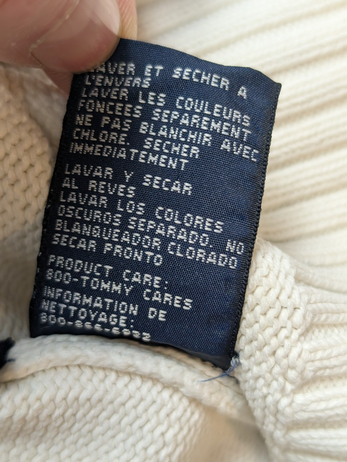 Pull Tommy Hilfiger Homme Col Rond Blanc Cassé Maille Robuste - Taille M