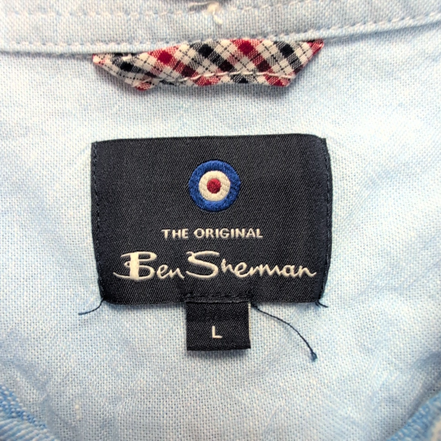 Chemise Ben Sherman M Ajustée Lin Rayonne Bleu Rayures Manches Courtes