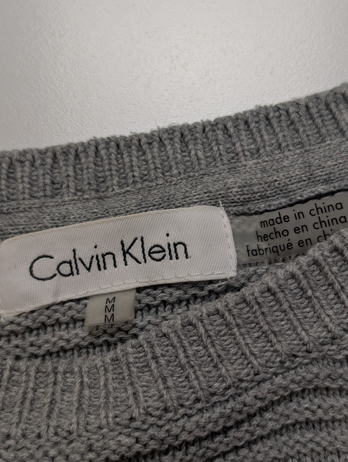 Pull Calvin Klein Col Rond Gris Clair Manches 3/4 Ficelées - Taille M