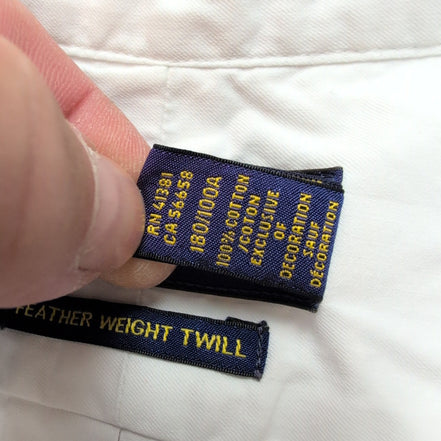 Chemise Ralph Lauren L blanc uni manches courtes logo bleu marine coton