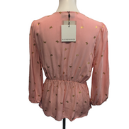 Haut Alex & Parker Femme L Rose Saumon Cache-Cœur Papillons Dorés Neuf