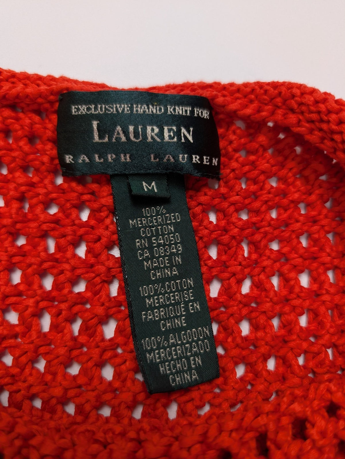 Pull femme LAUREN Ralph Lauren orange maille ajourée crochet coton taille M