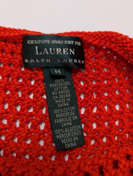 Pull femme LAUREN Ralph Lauren orange maille ajourée crochet coton taille M