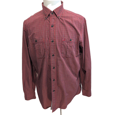 Nautica Chemise Rouge Foncé Carreaux Manches Longues 100% Coton Homme L