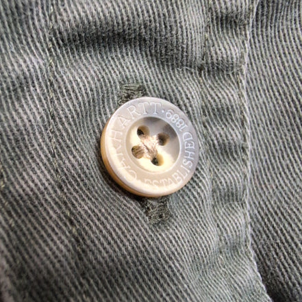 Chemise Carhartt XL Vert Foncé Vintage Workwear Épais Logo Cuir manches longues