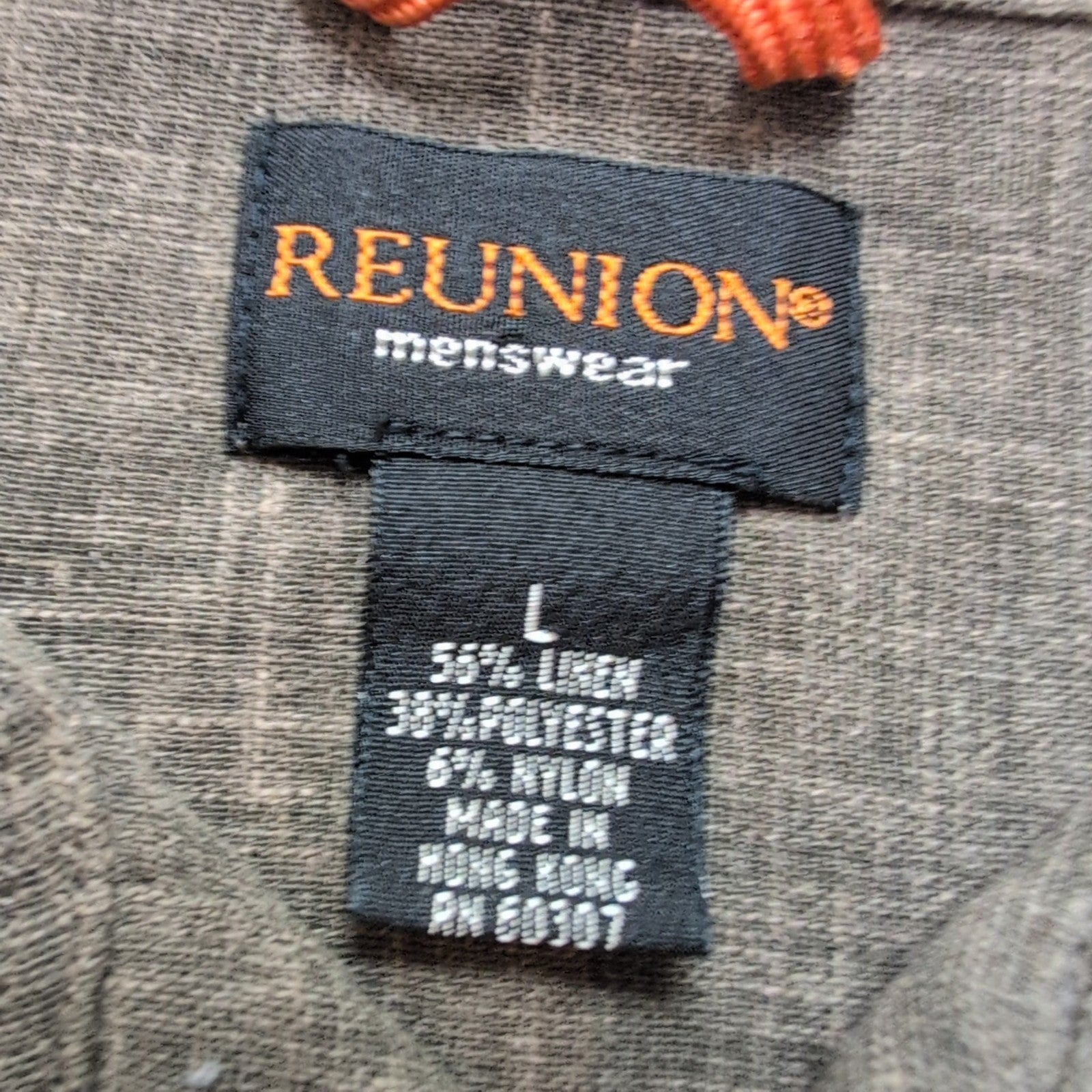 Chemise Reunion Menswear L Lin / Poly Kaki Foncé Hong Kong Manches Courtes Poche