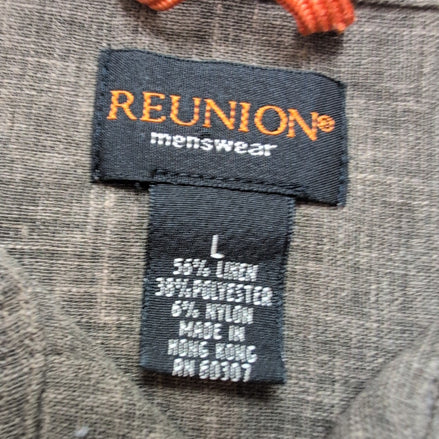 Chemise Reunion Menswear L Lin / Poly Kaki Foncé Hong Kong Manches Courtes Poche