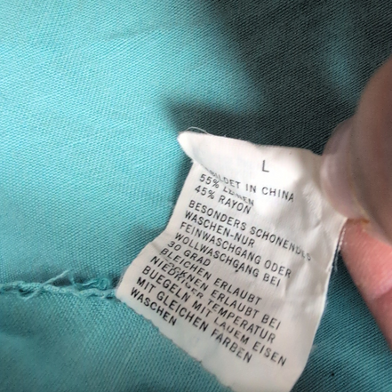 Chemise Nautica Lin Rayonne L Vert Pâle Manches Courtes Logo Brodé Vintage