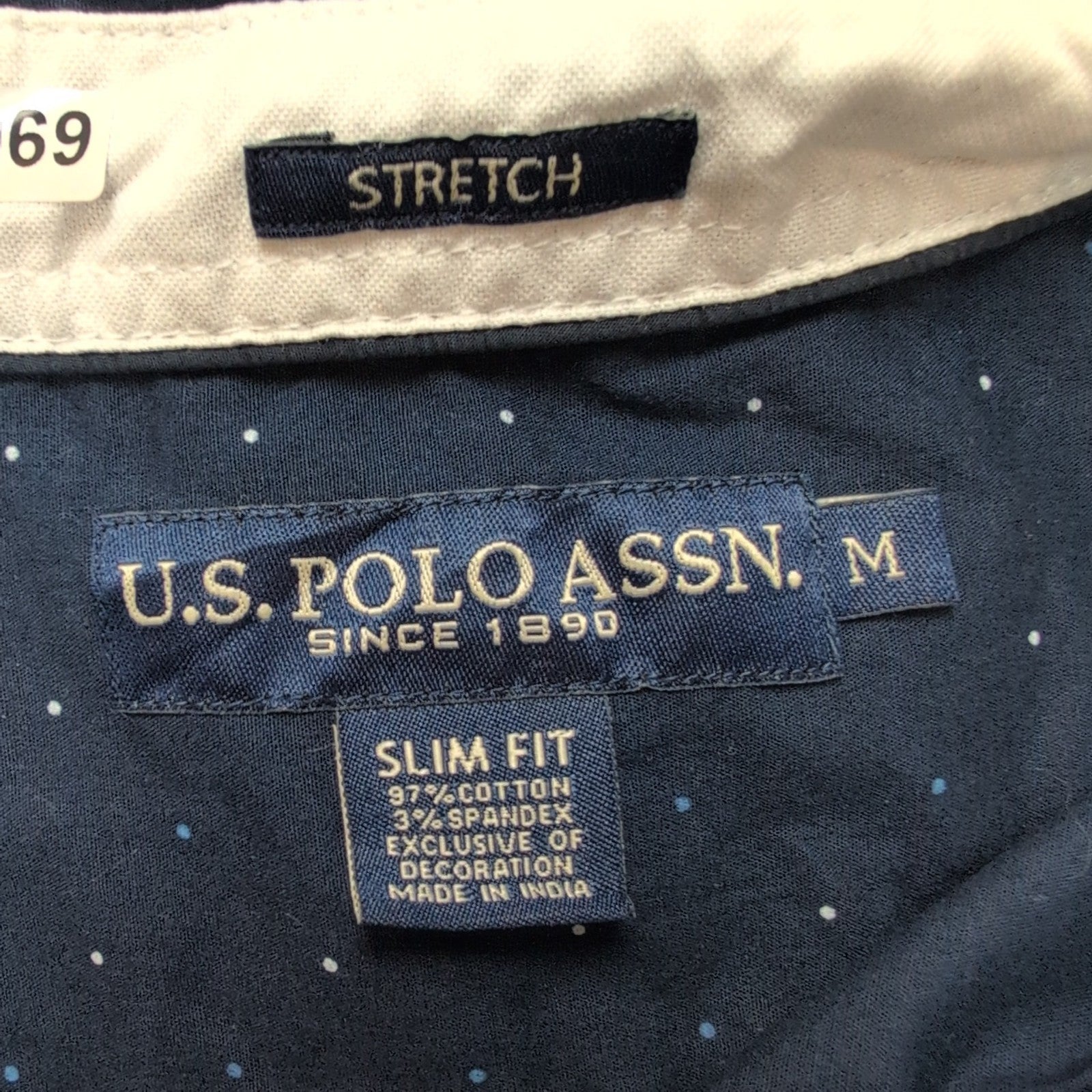 Chemise U.S. Polo Assn Slim Fit Stretch Bleu Marine Pois Taille M manches courte