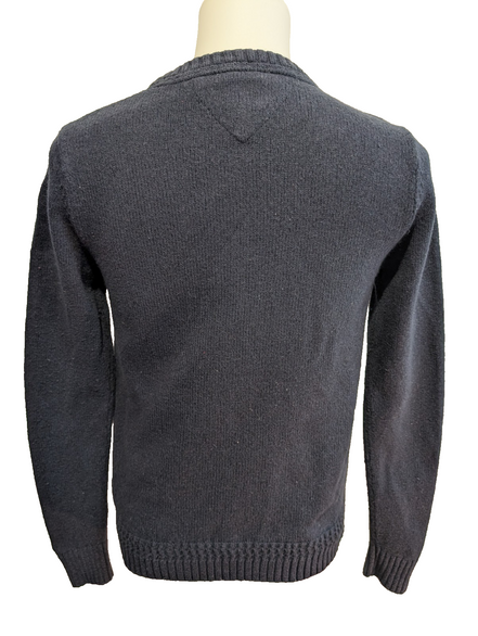 Pull Tommy Hilfiger Vintage Bleu Marine Col Rond Coton Épais - Taille M