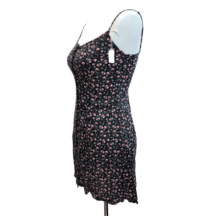 Robe Fleurie Taille XS Noir Rose 100% Viscose Bretelles Réglables
