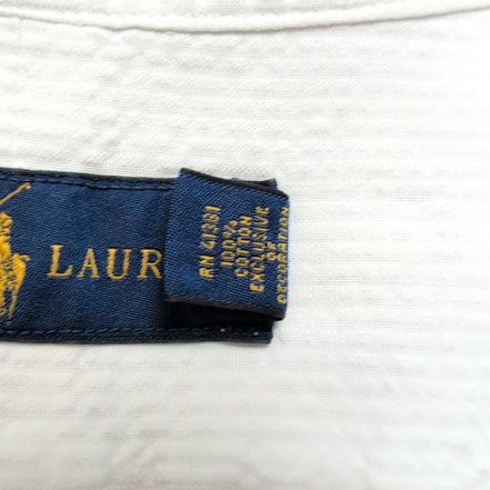 Chemise Ralph Lauren 3XLT 4XL Blanche Rayures Gaufrées Manches Courtes