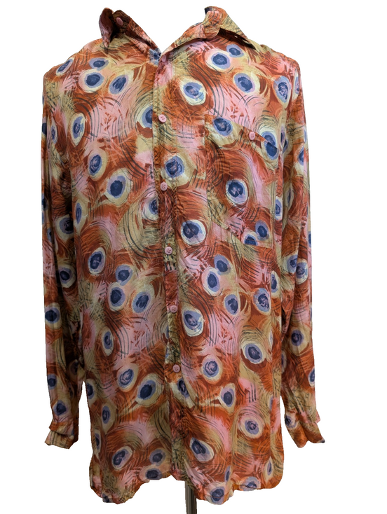 Chemise Hawaïenne Man Seta 100% Soie Fine Motif oeil de Paon - Taille M