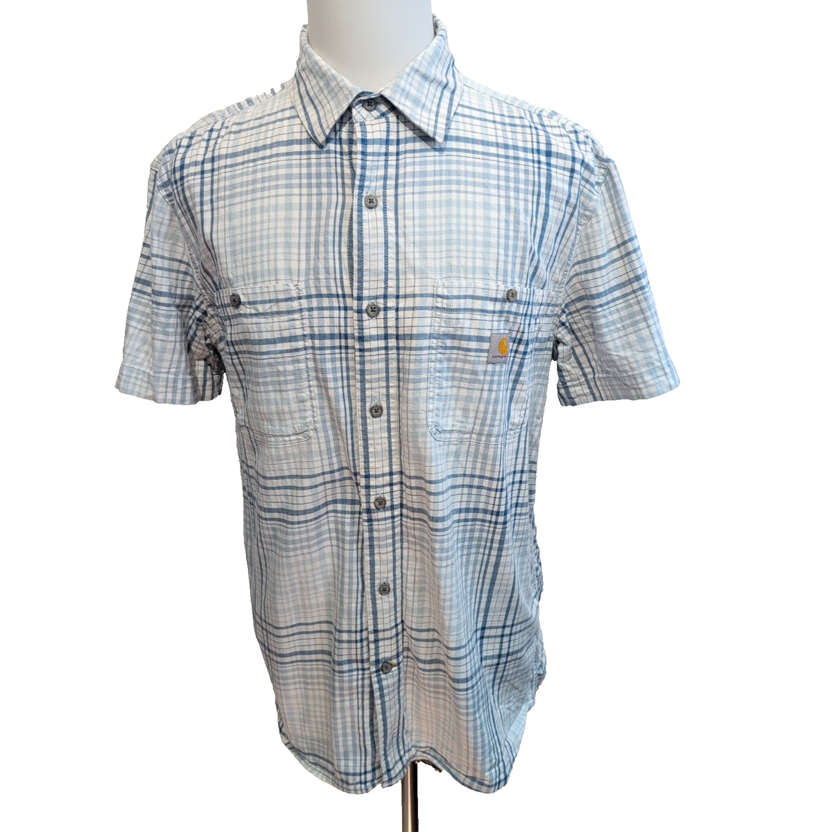 Chemise Carhartt L Relaxed Fit Carreaux Bleu Manches courtes 2 Poches Coton