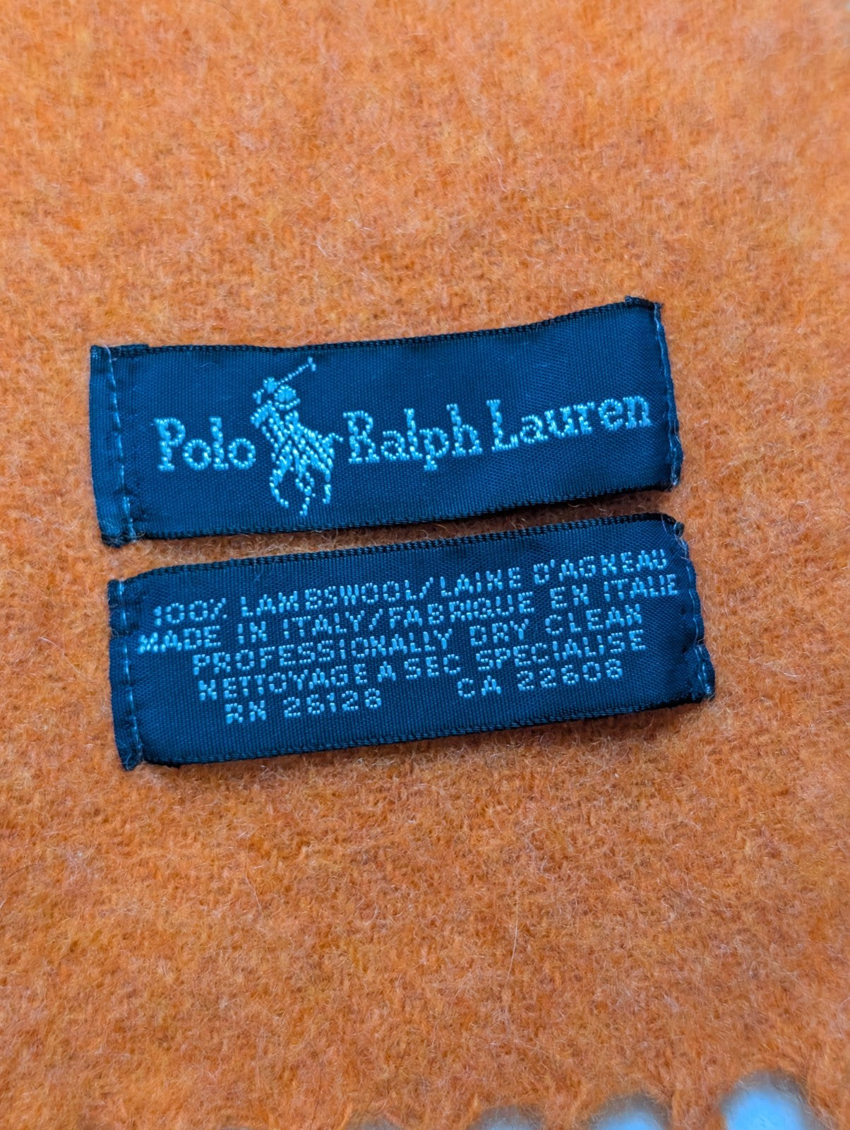 Écharpe Polo Ralph Lauren Orange 100% Laine d'Agneau Italie Argent