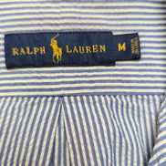 Chemise Ralph Lauren M Bleu Rayures Gauffrées Logo Rose manches courtes
