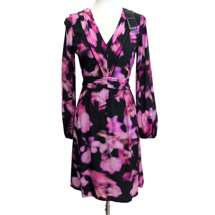 Robe COMMA 34 Cache-Cœur Noir Rose Motif Abstrait Neuve Étiquette