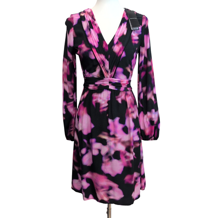 Robe COMMA 34 Cache-Cœur Noir Rose Motif Abstrait Neuve Étiquette