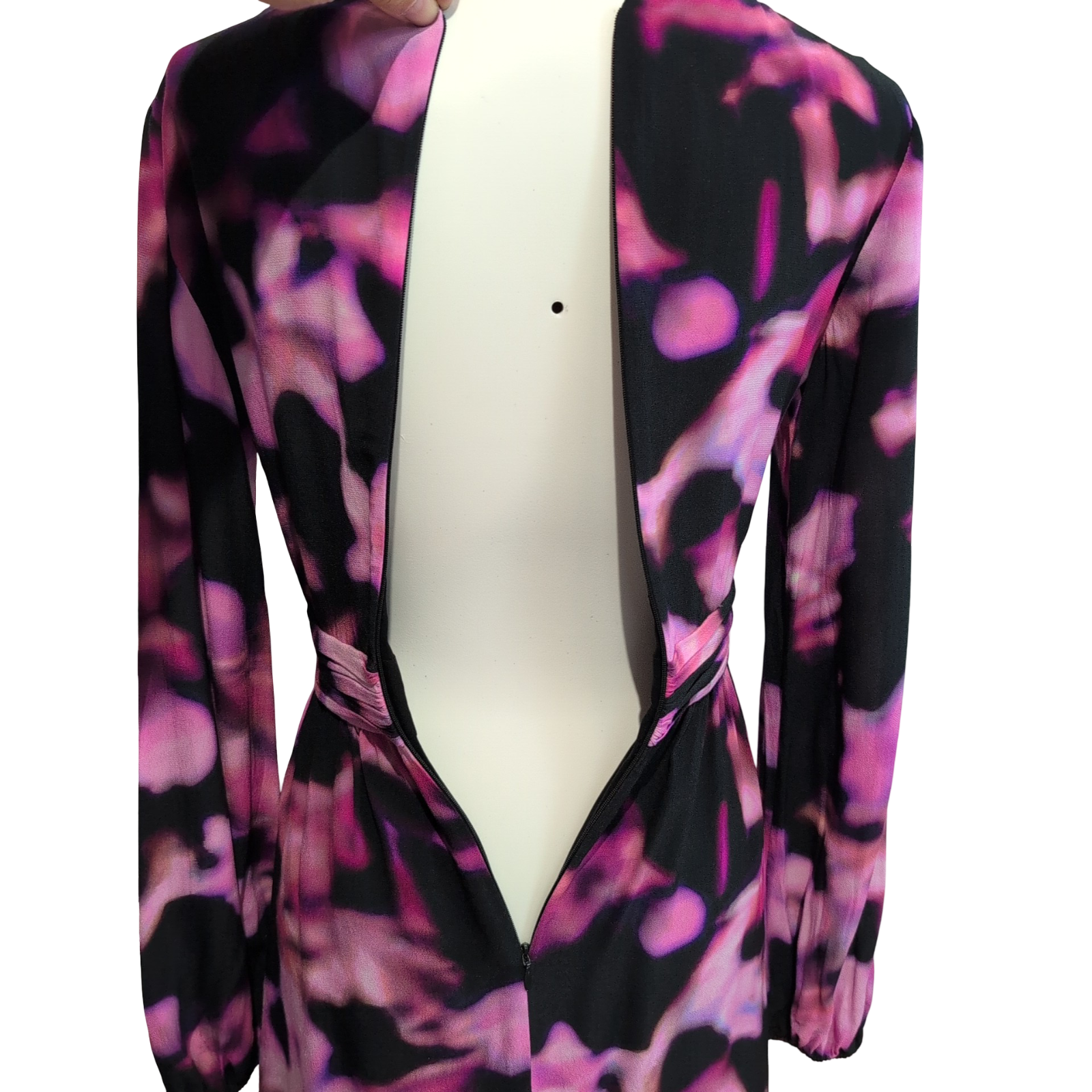 Robe COMMA 34 Cache-Cœur Noir Rose Motif Abstrait Neuve Étiquette