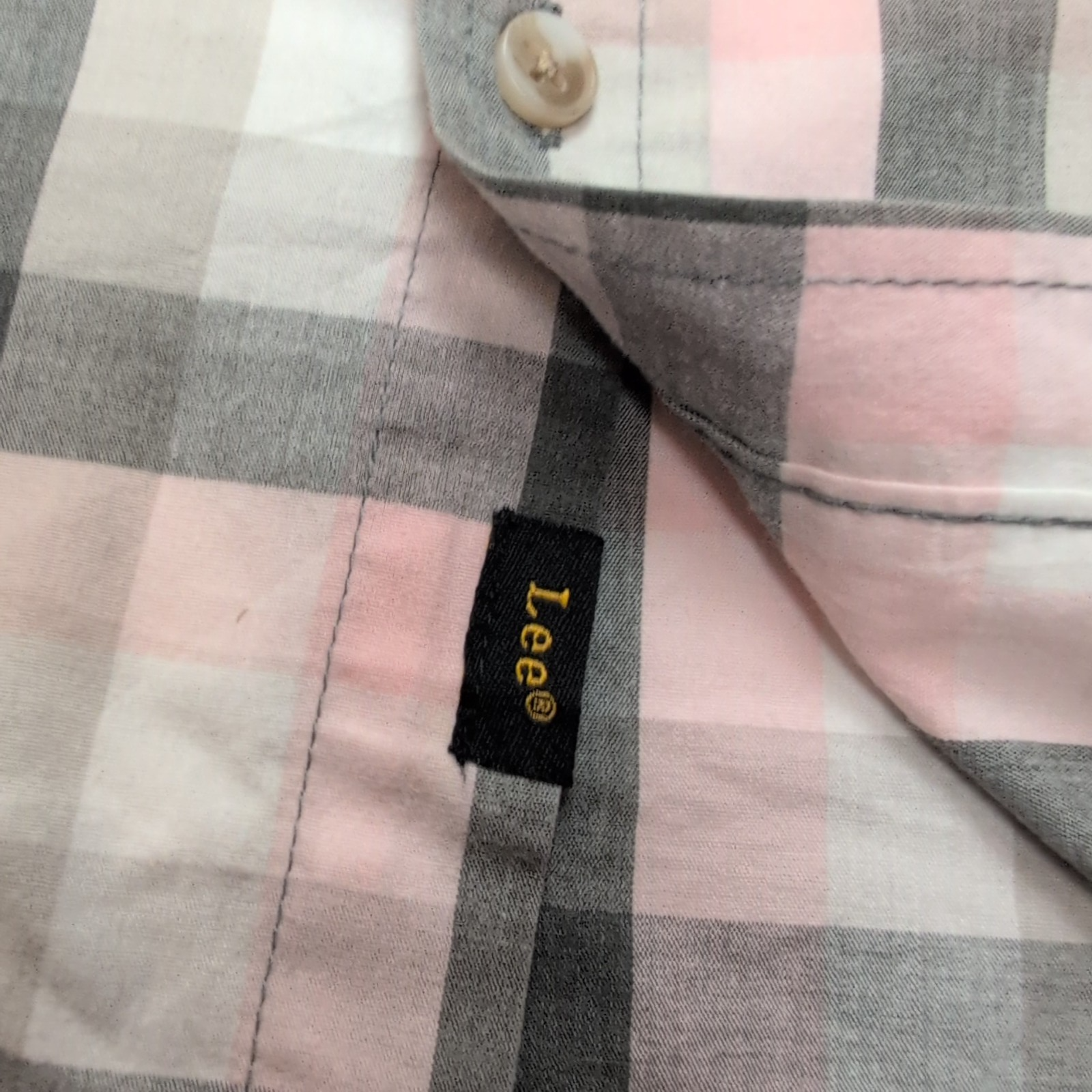 Chemise Lee stretch rose pâle et grise à carreaux poche manches courtes T. XXL