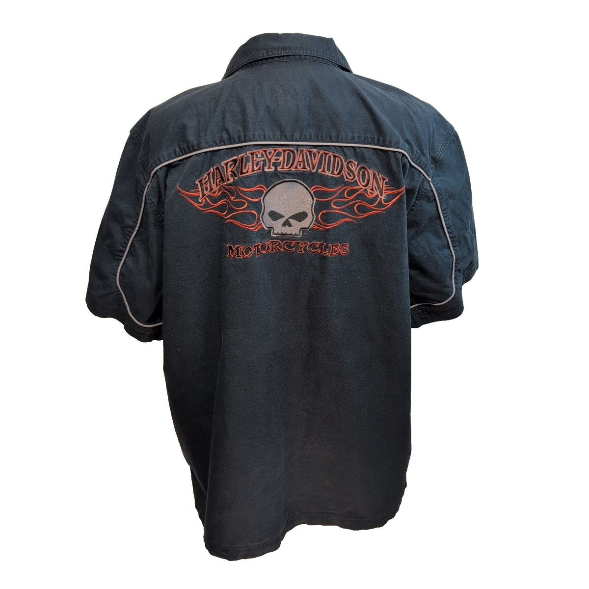 Chemise Harley Davidson 2XL Noire Tête de Mort Flammes Brodée USA