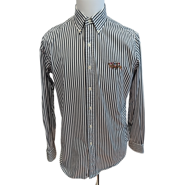 Chemise Ralph Lauren Classic Fit L Blanc Rayures Noir 3 Cavaliers