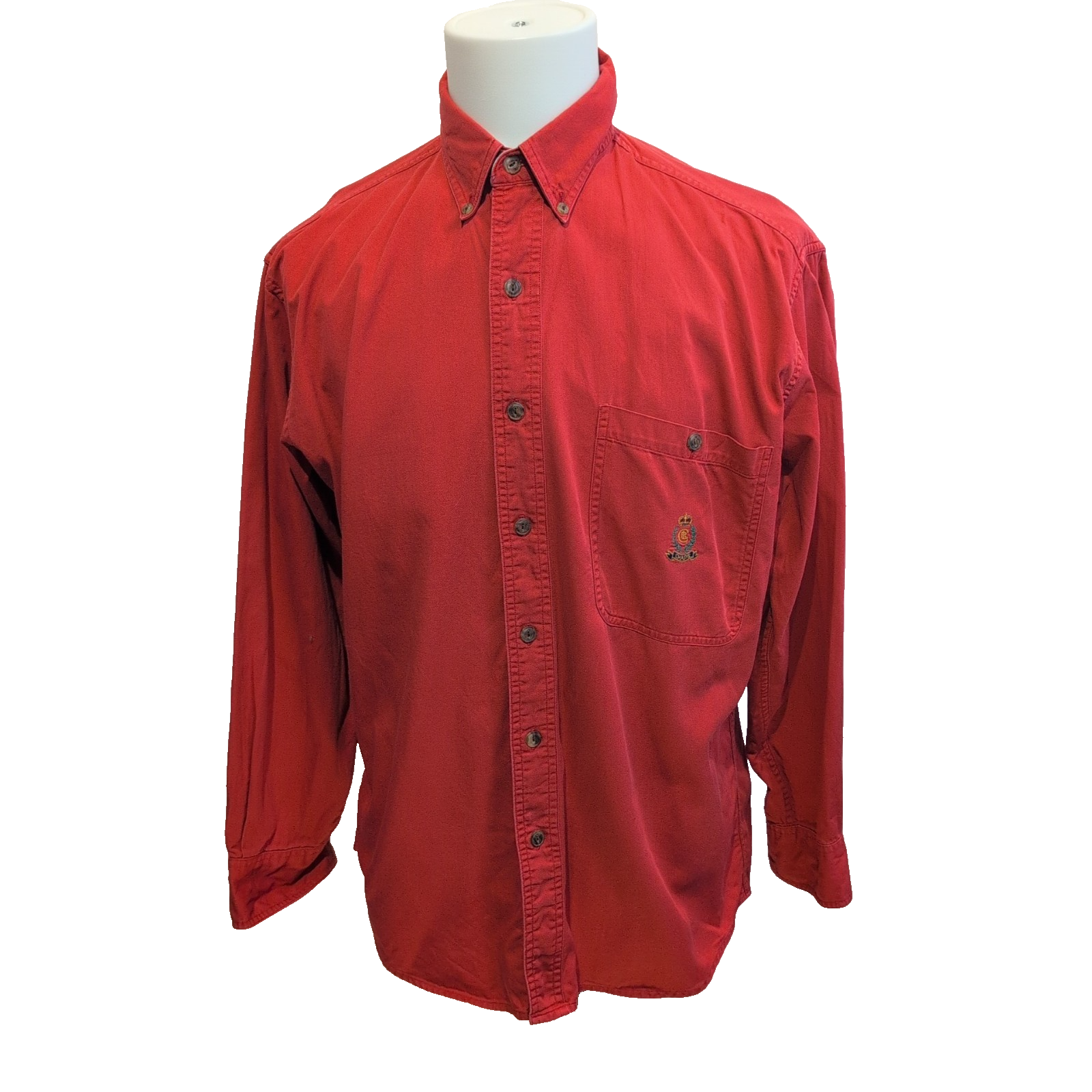 Chaps Ralph Lauren Chemise Rouge Unie Manches Longues 100% Coton Homme M