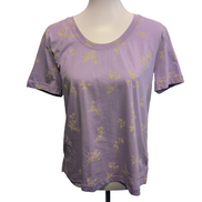 Haut Esprit Femme L Violet Motif Fleuri 100% Coton Manches Courtes Neuf