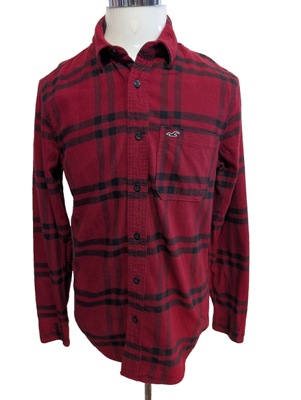 HOLLISTER Flanelle Épaisse Rouge Noir S Logo Brodé EE Boutons Gravés | 329S