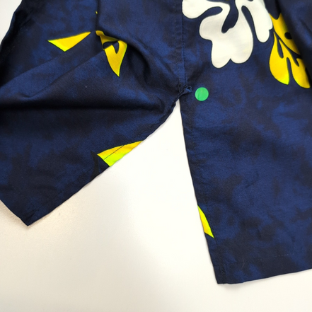 Chemise hawaïenne XXL bleu nuit fleurie voilier manches courtes vintage