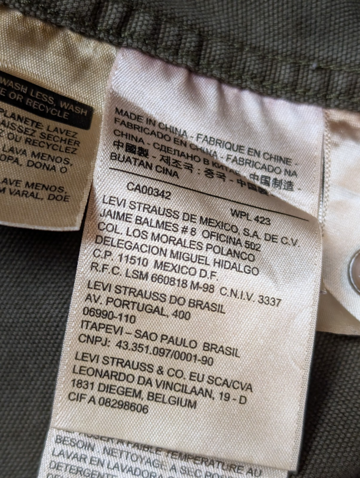Chemise LEVI'S Vintage Kaki Coton Épais Boutons Métal M. Longues Taille L