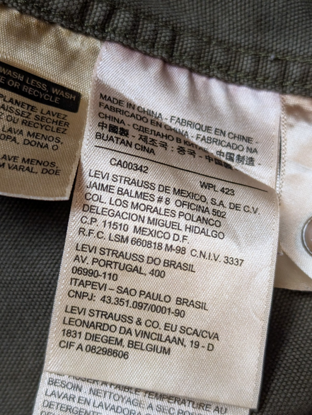 Chemise LEVI'S Vintage Kaki Coton Épais Boutons Métal M. Longues Taille L