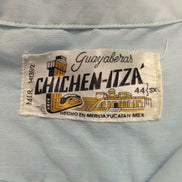 Chemise Hawaïenne Chichen Itza XL Guayabera Bleue 4 Poches Vintage Mexico