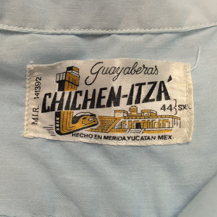 Chemise Hawaïenne Chichen Itza XL Guayabera Bleue 4 Poches Vintage Mexico