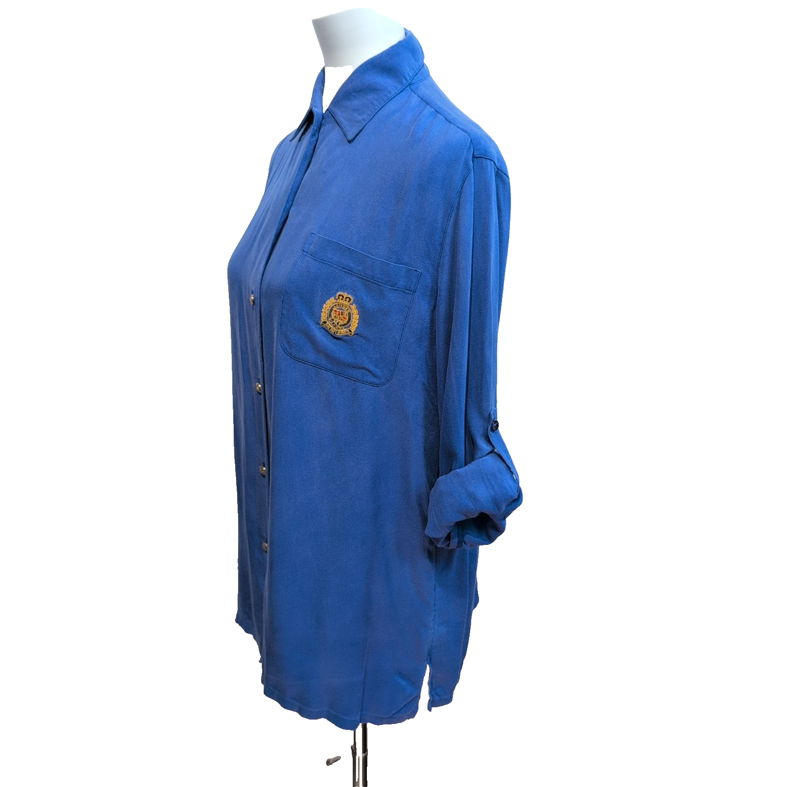 Chemise Lauren Ralph Lauren Femme S Soie Bleu Logo Écusson Doré Poche