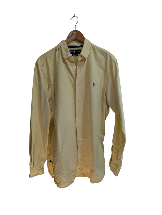 Chemise Ralph Lauren jaune uni logo marron taille L #2506