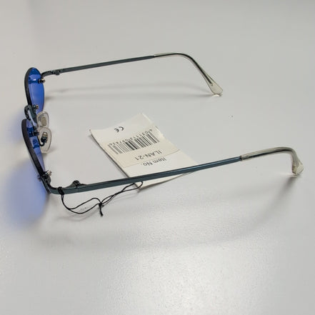 Bar-On® Lunettes de Soleil Ovales Bleues Y2K Branches Fines Métal Rimless