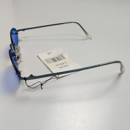 Bar-On® Lunettes de Soleil Ovales Bleues Y2K Branches Fines Métal Rimless