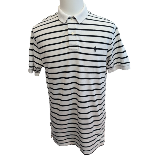 Polo Ralph Lauren Homme M Blanc Rayures Noires Logo Noir Polo Manches Courtes