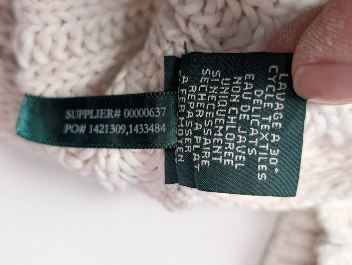 Pull Lauren Ralph Lauren femme L blanc écru maille ajourée col roulotté